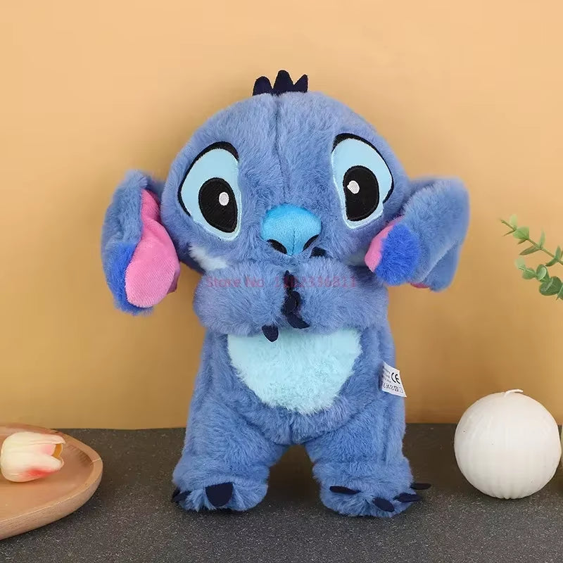 28Cm  Stitch Angel Anime Plush Doll with Lighting Music Airbag Kawaii Appease Toy Baby to Soothe Sleep Peluche Kids Gift