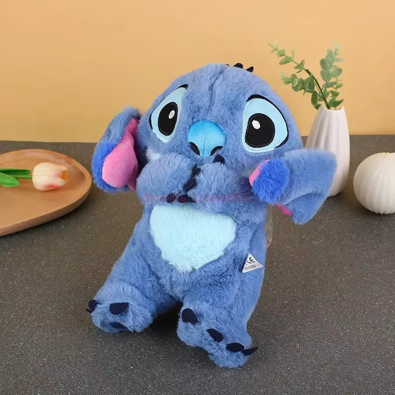 28Cm  Stitch Angel Anime Plush Doll with Lighting Music Airbag Kawaii Appease Toy Baby to Soothe Sleep Peluche Kids Gift