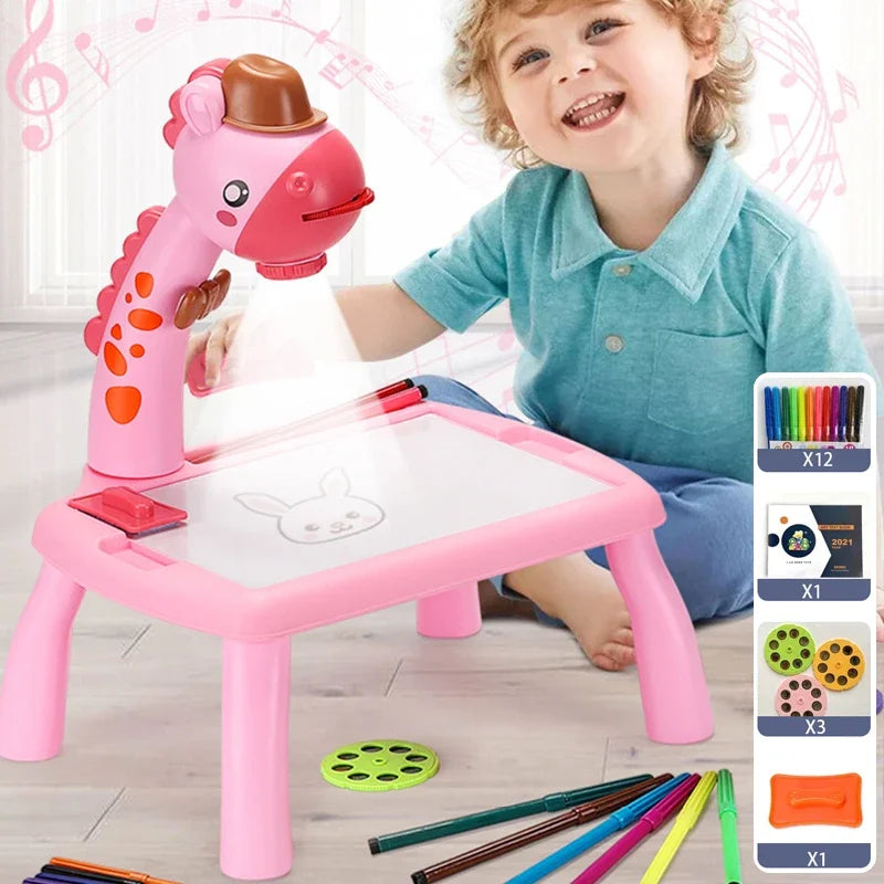 Kids Led Projector Drawing Table Toy Art Drawing Board Painting Set Portable Educational Learning Tools Painting Toys Gifts