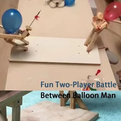 Balloon Battle Handmade Wooden Fencing Puppet Head Inflatable Wooden Fighter Fast Paced Balloon Battle Game for 2 Players