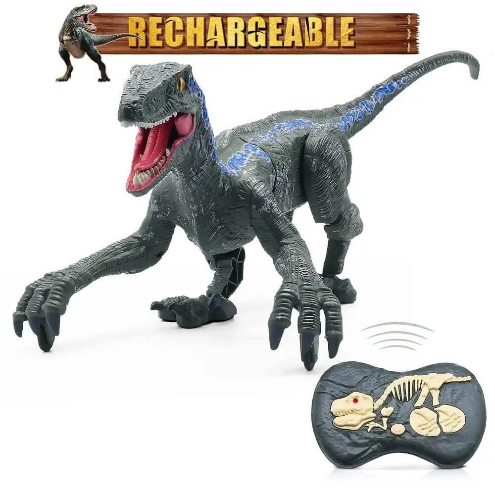 Remote Control Dinosaur Toys Kids RC Electric Walking Jurassic Dinosaur Simulation Velociraptor Toy with LED Light and Roaring