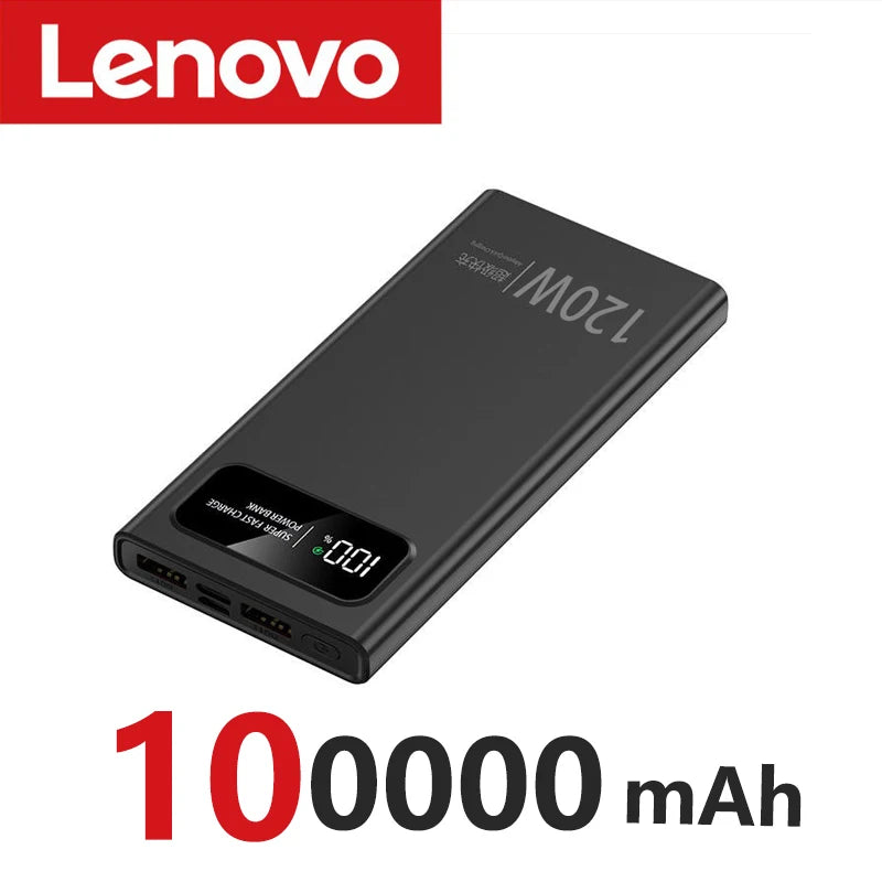 Lenove 120W Super Fast Charging Power Bank 200000Mah Ultralarge Capacity Digital Display Power Bank for Iphone External Battery