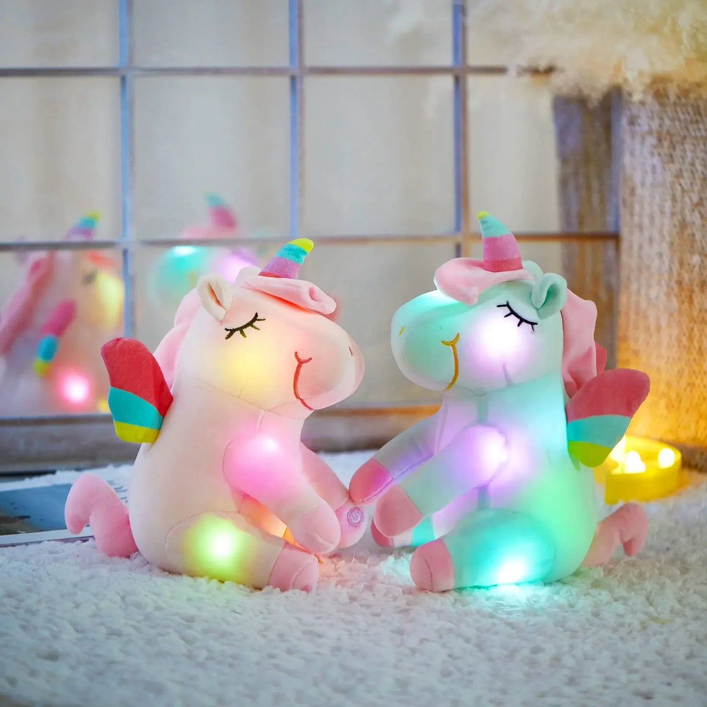 30Cm LED Light Musical Unicorn Plush Toys Soft Cute Green Pink Light-Up Stuffed Animals for Girls Birthday Gift Glowing Toy