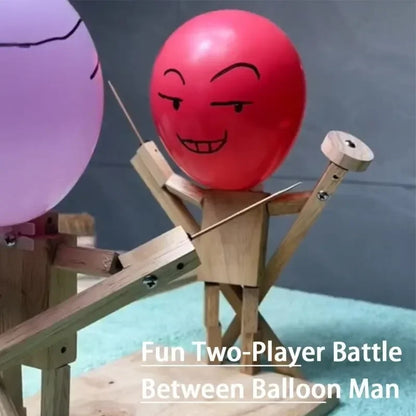 Balloon Battle Handmade Wooden Fencing Puppet Head Inflatable Wooden Fighter Fast Paced Balloon Battle Game for 2 Players