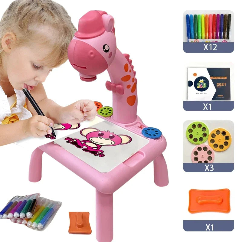 Kids Led Projector Drawing Table Toy Art Drawing Board Painting Set Portable Educational Learning Tools Painting Toys Gifts