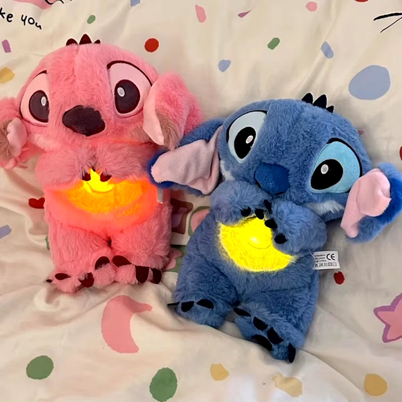 28Cm  Stitch Angel Anime Plush Doll with Lighting Music Airbag Kawaii Appease Toy Baby to Soothe Sleep Peluche Kids Gift