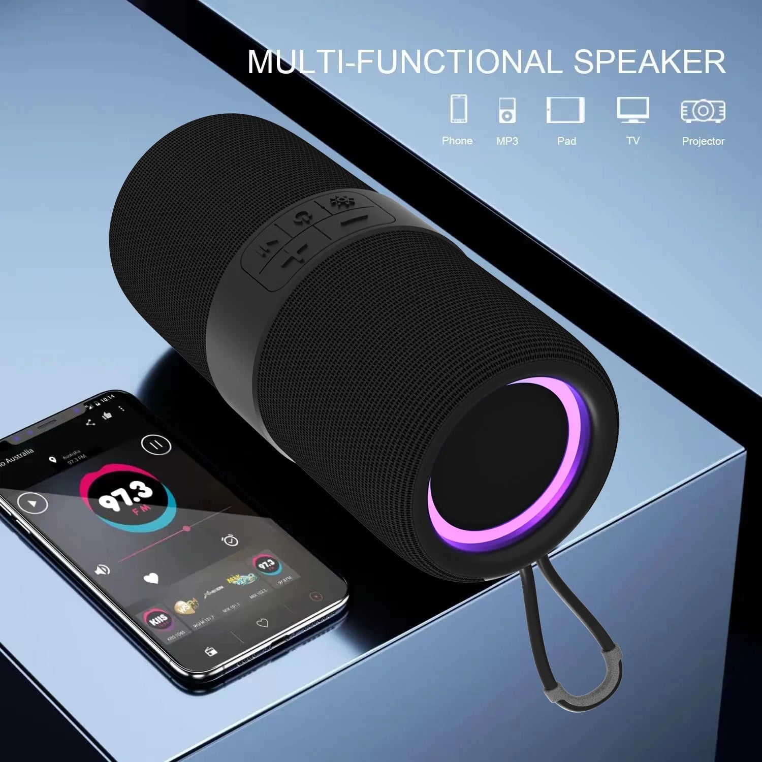 Waterproof Bluetooth 5.0 Speaker with Mutil-Colorful 7LED Lights Patterns, Portable Truwireless Party Speaker with 360 Rich Dynamic Sound