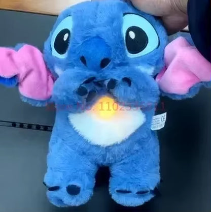 28Cm  Stitch Angel Anime Plush Doll with Lighting Music Airbag Kawaii Appease Toy Baby to Soothe Sleep Peluche Kids Gift